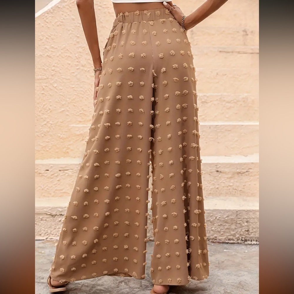 NIB Caramel Polka Dots High Waist Pants Wide Leg Solid Soft Comfortable Small - Picture 2 of 8